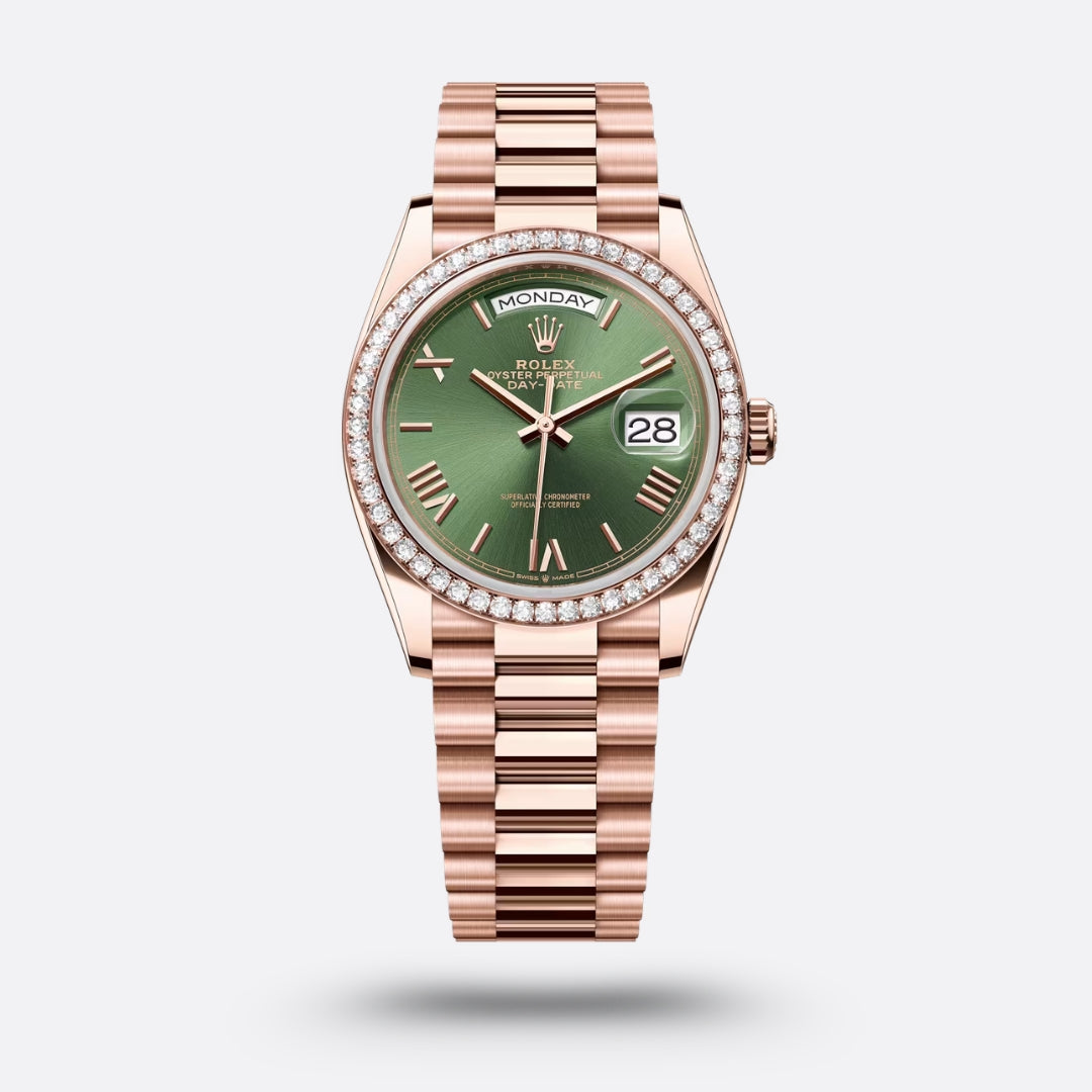 Meridian Presidential 36mm — Everose Gold, Diamonds, Olive Green