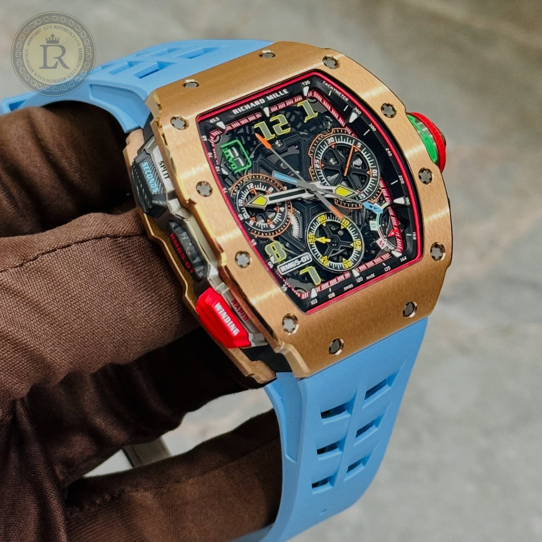 Meridian Skeleton Tonneau Sport — Rose Gold, Blue Strap