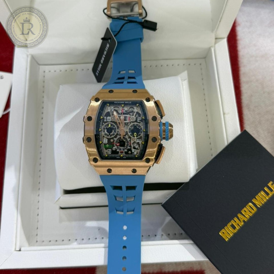 Meridian Skeleton Tonneau Sport — Rose Gold, Blue Strap