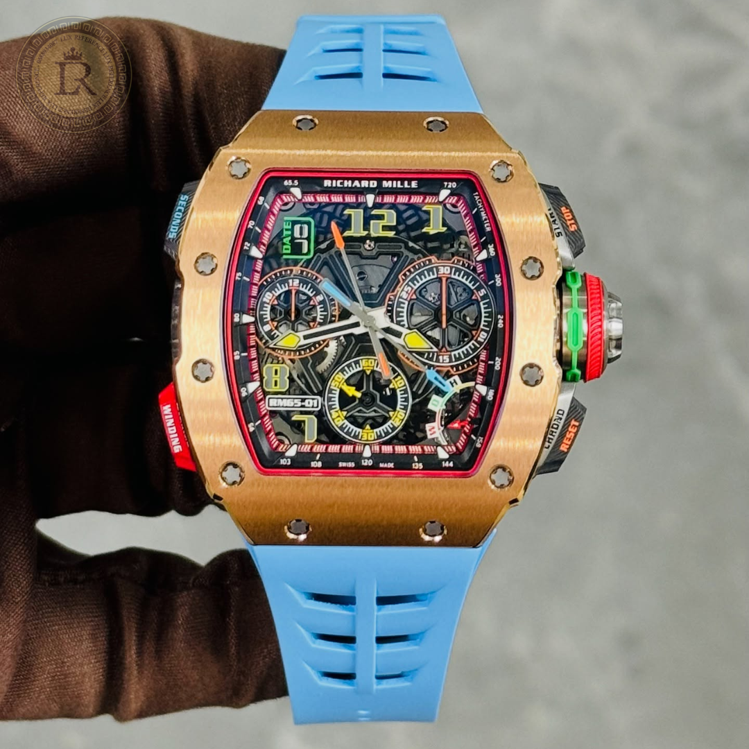 Meridian Skeleton Tonneau Sport — Rose Gold, Blue Strap