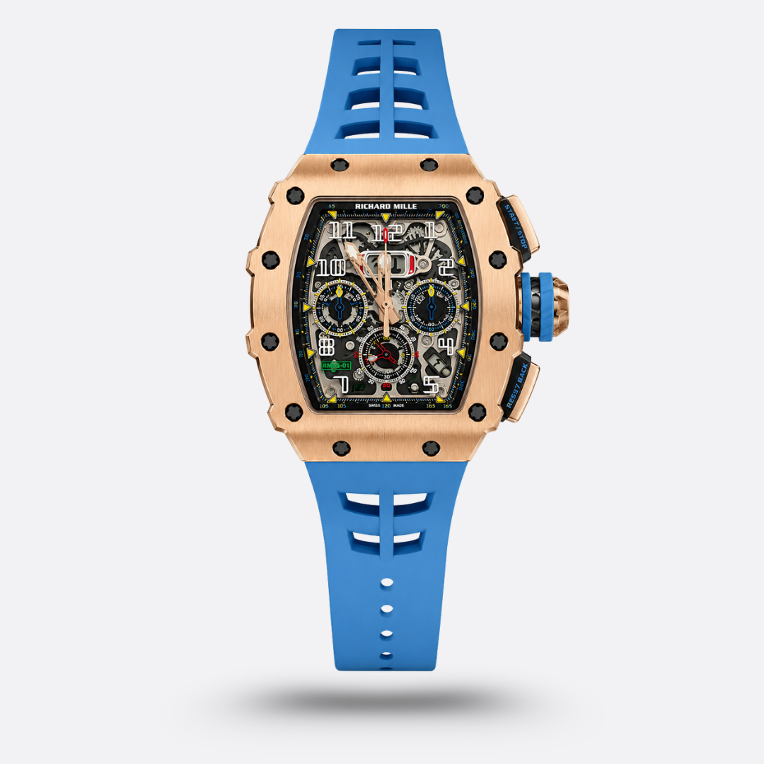Meridian Skeleton Tonneau Sport — Rose Gold, Blue Strap