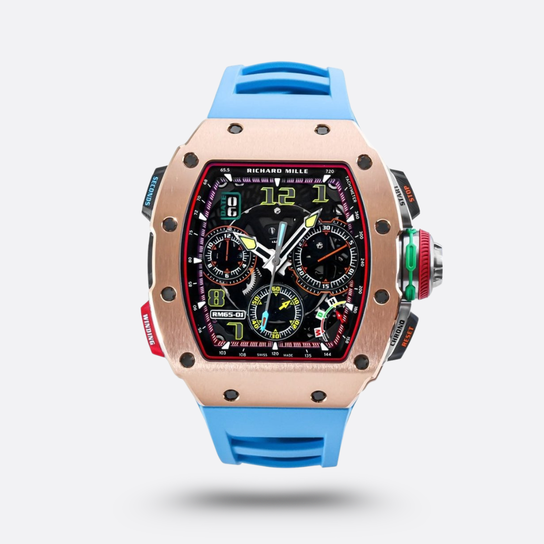 Meridian Skeleton Tonneau Sport — Rose Gold, Blue Strap