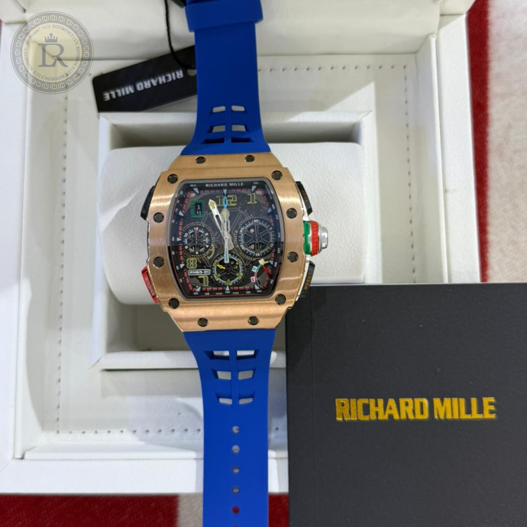 Meridian Skeleton Tonneau Sport — Rose Gold, Blue Strap